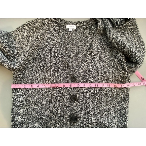 Evereve Women M BlackWhite Marled Chunky Knit Button Front Cardigan Sweater Cozy - Picture 8 of 13
